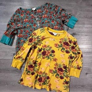 (Lot of 2) Sundance Apricot Floral Cordelia Bloom Cotton Henley Thermal Tops L